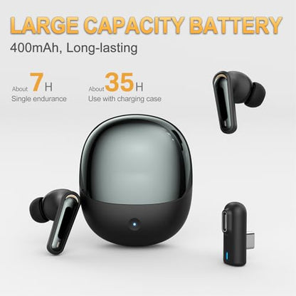 Wireless Gaming Earbuds Low Latency 2.4GHz Bluetooth Dual Mode with ENC Mic USB C Dongle for Phone Tablet Laptop (Black) - color: Black