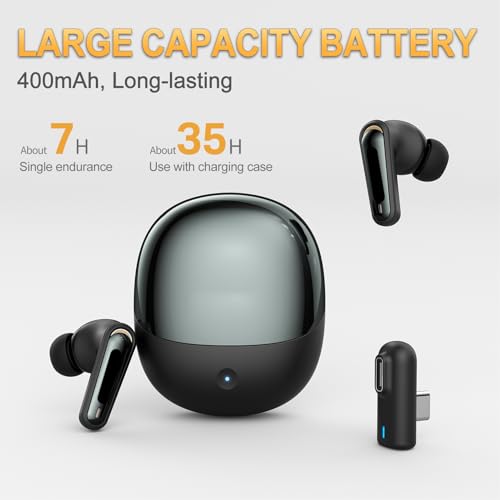 Wireless Gaming Earbuds, Low Latency 2.4GHz Bluetooth 5.4 Dual Mode with ENC Microphone and USB C Dongle, for PC VR Gaming Phone Tablet Laptop (Black) - color: Black
