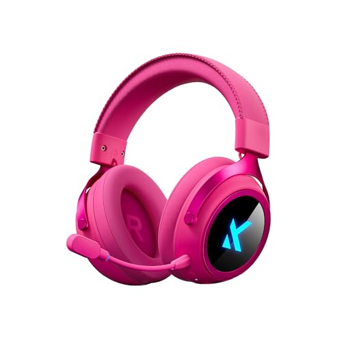 MCHOSE X9 Wireless Gaming Headset with 200 Hours Battery Life, 2.4GHz/Wireless/Wired, 53mm Driver, 7.1 Surround Sound, Low Latency Mic, RGB, Multi-Platform Compatibility, Mobile - color: Rose Red