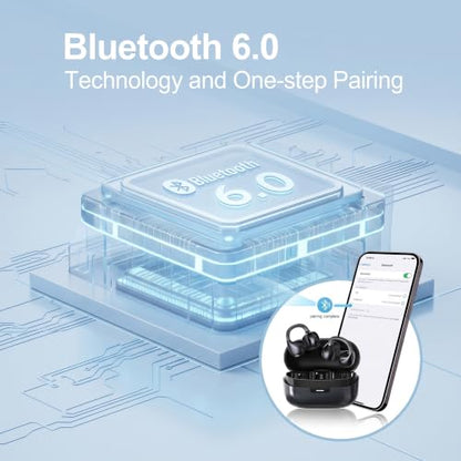 Open Ear Clip-On Earbuds, Starry Blue | Bluetooth 6.0, Dual 11mm Drivers, Silicone Air Cushion, ENC Noise Cancelling Mic, IPX6 Waterproof, 42H Playtime