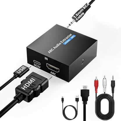 192KHz ARC Audio Extractor, HDMI ARC to Toslink/Optical+3.5mm AUX Output, HDMI to Optical Audio Adapter with 3.5mm RCA Cable, ARC to RCA Audio Converter for TV Amplifier Speaker/Soundbar/Headset