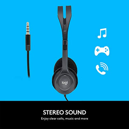 Logitech H111 Wired Headset Stereo Headphones - Black | Wired headphones, 3.5 mm audio jack, compatible with PC, Mac, laptop, smartphone, and tablet