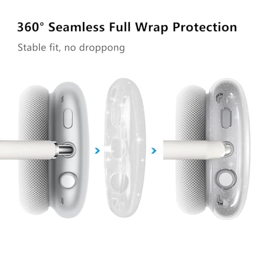 Case for AirPods Max, Anti-Scratch Soft Silicone With Gold Heart Pattern Ear Cups/Ear Pad/Headband Cover for Apple Airpod Max Headphones (Clear Glitter) - color: Clear Glitter