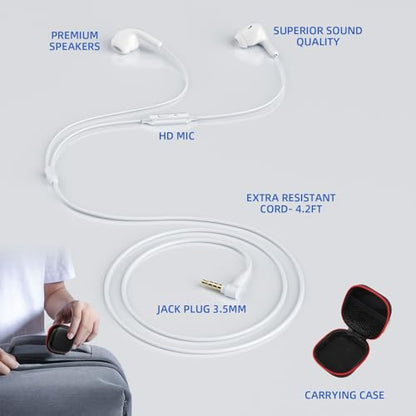 3.5mm Aux Jack Wired Earbuds with Mic & in-Line Volume Control Headphones for iPhone Kids School Students, Crystal Clear Audio Corded in-Ear Buds for Samsung Chromebook Computer Laptop PC, White