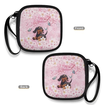 Cherry Blossom Dachshund Carrying Earphone Case Pouch Storage Bag Earbud Holder Mini Pouch Headset Storage Case Bags for Headphone, Bluetooth - color: Cherry Blossom Dachshund