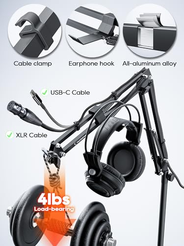 CACENCAN Boom Arm, 360° Rotatable Microphone Stand with Desk Mount, Foldable Desk Mic Arm with 3/8'' to 5/8'' Screw Adapter, Microphone Arm for Live Streaming, Gaming, Podcasting - color: Black (Overhead)