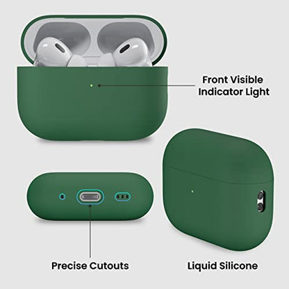 ORNARTO for AirPods Pro 2 Case, Hybrid Silicone, Clover Green | Hybrid Silicone Rubber, Front LED Visible, Wireless Charging, Skin-Friendly Soft Touch, Anti-Scratch, Detachable Lanyard - color: Clover Green
