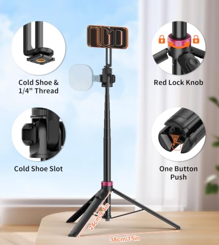 69" Magnetic Phone Tripod Stand Selfie Stick with Remote & Phone Mount | Portable Stand holder Rechargeable with Tripod Leg，360°Rotatable Travel Tripod Compatible for iPhone/Android/Magsafe