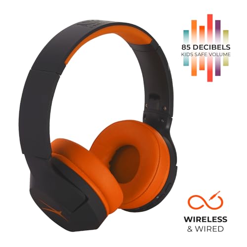Altec Lansing Kid Safe Noise Cancelling Wireless Headphones 15H Battery, 85dB Volume Limit, Foldable Design Powerful Sound, Active Noise Cancellation Perfect for Kids Ages 7+ - color: Black/Orange