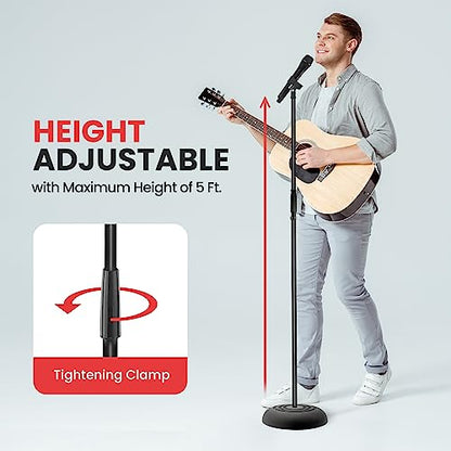 Pyle Universal Microphone Stand - Handheld Mic Compatible, Heavy Compact Base, Lightweight & Compact Design, 2.8 to 5 Ft Height Adjustable Clamp, Pivot Angle Clip, Home/Studio Use (Pair) - size: 2 Count ( Pack of 1)