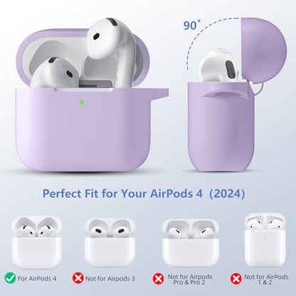 for Airpods 4th Generation Case Cover(2024),Soft Silicone Full Protective Case for AirPods 4 Case with Keychain & Cleaner Kit,Compatible with Apple Airpods 4 for Women,Men（Lightpurple） - color: LightPurple