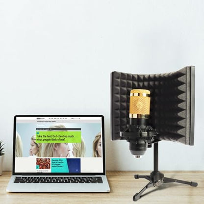 MAGICLULU Microphone Windshield Isolation Shield with Absorbent Foam, Small Three-panel Soundproof Mic Cover with Desktop Stand for Studio Recording and Vocal Noise Reduction