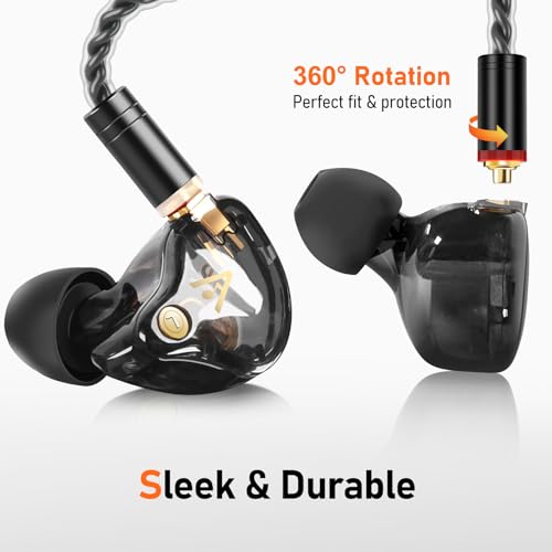 Audiovance Vibes 202M HiFi Wired Earbuds in-Ear Monitor Headphones with Mic | Clear Sound, Deep Bass, Noise-Isolating Ear Buds, Silver-Plated Cord, Gaming IEM Earphones, Comfort Fit, Case, 3.5mm Plug