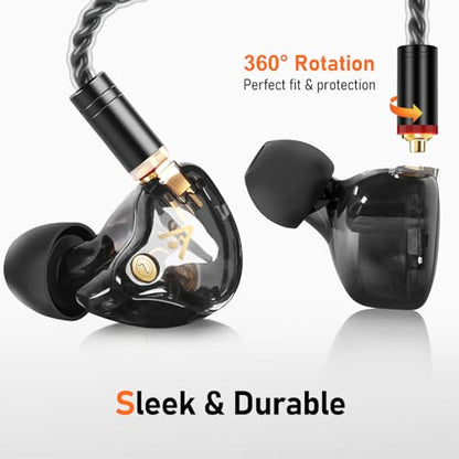 Audiovance Vibes 202M HiFi Wired Earbuds in-Ear Monitor Headphones with Mic | Clear Sound, Deep Bass, Noise-Isolating Ear Buds, Silver-Plated Cord, Gaming IEM Earphones, Comfort Fit, Case, 3.5mm Plug