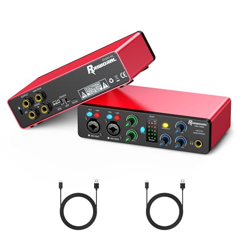 USB Audio Interface,4-In 2-Out Audio Interface with 48V Phantom Power 24-bit/192kHz, Dual TS/XLR Inputs Plug & Play for Recording, Podcasting, Streaming, Guitar, Vocalist