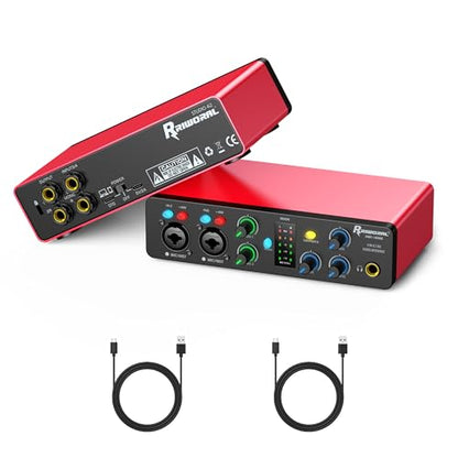 USB Audio Interface,4-In 2-Out Audio Interface with 48V Phantom Power 24-bit/192kHz, Dual TS/XLR Inputs Plug & Play for Recording, Podcasting, Streaming, Guitar, Vocalist