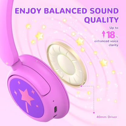 iClever BTH22 Kids Bluetooth Headphones for Toddler Travel, 60H Play Time | SafeSound Tech3.0, Stereo Sound, USB C Fast Charging, AUX Cable, Kids Wireless Headphones for Girls/Boys/Tablet/PC/School - color: Magenta