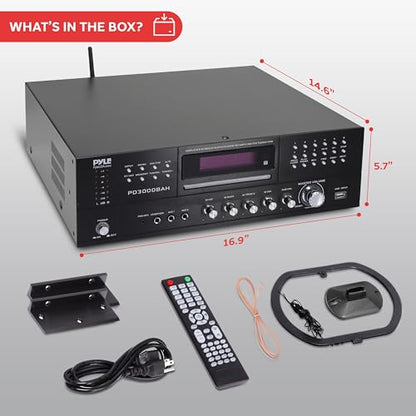 Pyle Home Theater Amplifier - 4000 Watt Wireless BT Streaming Audio/Video Receiver System with CD/DVD Player, AM/FM Radio, HDMI, and MP3/USB Compatibility - color: Deep Black