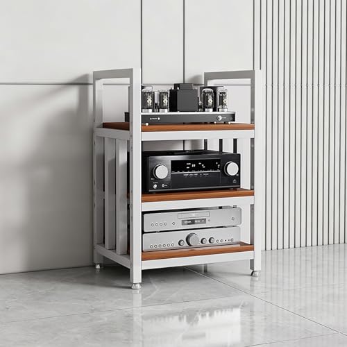 Adjustable Open Frame Hi-Fi Audio Stand, Wood Top Metal Audio Rack with Anti-Vibration Foot, AV Equipment Shelving for Living Room Home Cinema Studio(White-D) - color: White-d