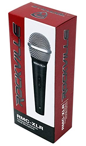 Rockville RMC-XLR Wired Dynamic Microphone, Full Metal Body, M-56 Cartridge, (2) 10 Ft OFC Cables, Mic Clip & Case, for DJs, Karaoke, and Live Performances | Neodymium, Unidirectional, XLR and 1/4 Connectors, 10 Ft OFC Copper, M-56 Cartridge, Mic Clip, Ca