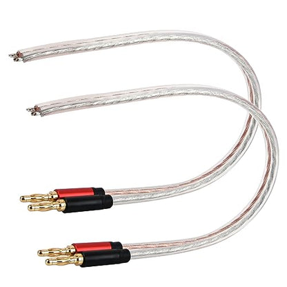 HIEbee High Fidelity Speaker Cable, Bare Copper Open Wire to Gold-Plated Banana Plug, Speaker Jumper Cable Terminal for Audio Speaker Amplifier (2pack 1ft)