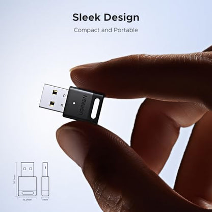 UGREEN PC 블루투스 5.4 동글 수신기 EDR 및 BLE용 USB 블루투스 어댑터, 플러그 앤 플레이 윈도우 11/10/8.1 지원, 데스크톱, 노트북, 헤드폰, 키보드, 마우스, 스피커, 프린터용 - size: Small