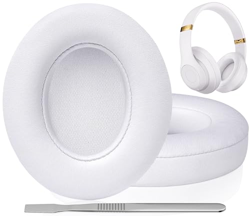 FEYCH Replacement Ear Pads for Beats Studio 3 & Studio 2 Wireless/Wired, Extra Thick Earpads with Pro-Grade Protein Leather and Noise Isolation Memory Foam, Fits Model B0500/B0501/A1914 (White) - color: White