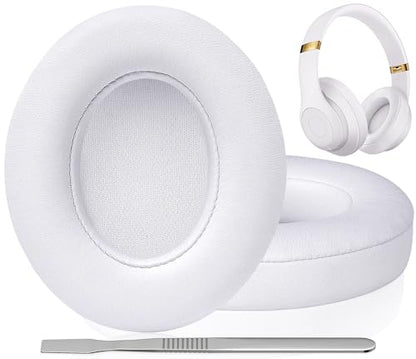 FEYCH Replacement Ear Pads for Beats Studio 3 & Studio 2 Wireless/Wired, Extra Thick Earpads with Pro-Grade Protein Leather and Noise Isolation Memory Foam, Fits Model B0500/B0501/A1914 (White) - color: White