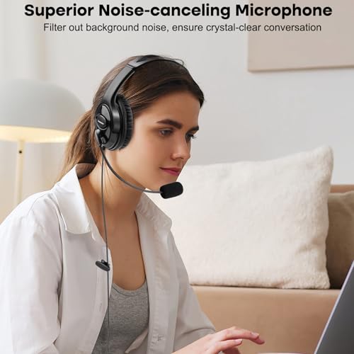 MKJ USB-A Wired Headset with Mic for PC, Computer Headphones for Office | Noise Canceling Microphone, Call Center Laptop Headset , Volume Control, Compatible with Ms Teams Zoom Webex, Online Meeting