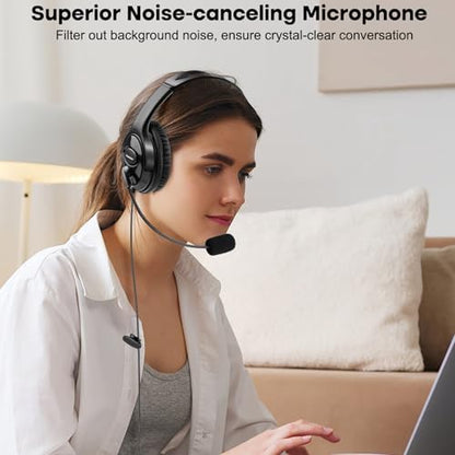 MKJ USB-A Wired Headset with Mic for PC, Computer Headphones for Office | Noise Canceling Microphone, Call Center Laptop Headset , Volume Control, Compatible with Ms Teams Zoom Webex, Online Meeting