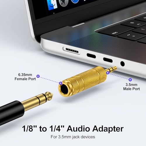 [2-Pack] 1/8" to 1/4" Headphone Adapter, Gold-Plated 3.5mm Audio Converter | 3.5mm to 6.35mm TRS Stereo Jack for Guitar, Amplifier, Mixer, Piano, Speaker & Home Studio Gear