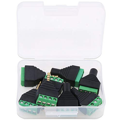 Glarks 8Pcs 3.5mm(1/8inch) Stereo TRRS Audio Balanced Male & Female Jack to AV 4-Screw Terminal Block Balun Converter Adapter Connectors