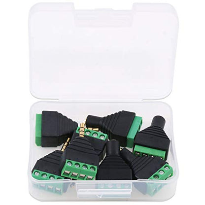 Glarks 8Pcs 3.5mm(1/8inch) Stereo TRRS Audio Balanced Male & Female Jack to AV 4-Screw Terminal Block Balun Converter Adapter Connectors