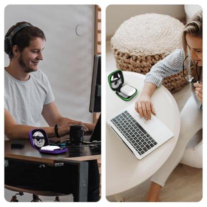 2 Pack Square Earbud Case Storage Bag with Carabiner, Purple/Green - color: B2-Purple/Green