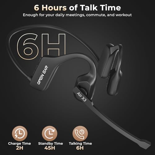 Air Conduction Open Ear Headphones with Mic, AI Noise Cancelling Bluetooth Headset, Dual Connect Wireless Headphones with Mute Button, 32g Lightweight for Work, Driving, Workout, Calls Black