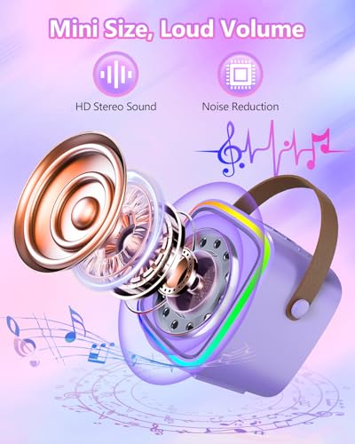 Mini Karaoke Machine with 2 Wireless Microphones Kids Toys | Portable Bluetooth Speaker for Kids Adults Toddler, Christmas Girls Toys for 4 5 6 7 8 9 10 12 Year Old Birthday Gift Ideas - color: Purple