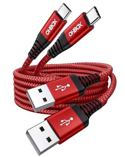 USB A to USB C 케이블 고속 충전 [2팩 1.8m(6피트), 차량용 USB to USB C 케이블 | 내구성이 뛰어난 브레이드 USB 타입 C 아이폰 충전기 USBC 코드 아이폰 17/16/15/프로 맥스/플러스, 삼성 갤럭시 S23 및 기타용 - 레드 - color: 레드, size: 6피트, style: USB A to USB C