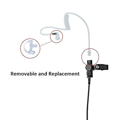 2-Wire Earpiece Compatible with Tait TP9400 TP8100 | 2-Wire Covert Tube, Quick-Disconnect, Kevlar PU; Compatible with Tait TP9500 TP3300