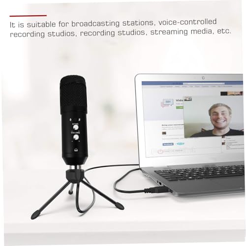 Cardioid USB Condenser Microphone with Tripod Stand and USB Cable Plug and Play Streaming Mic for Pc Laptop Adjustable Volume for Recording Broadcasting Video Conference