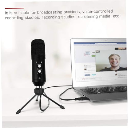 Cardioid USB Condenser Microphone with Tripod Stand and USB Cable Plug and Play Streaming Mic for Pc Laptop Adjustable Volume for Recording Broadcasting Video Conference