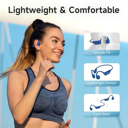 LOBKIN Bone Conduction Headphones Bluetooth 5.4, Open Ear Headset with Mic | 10H Playtime, IPX5 Sweat Resistant Sports Earbuds for Running Cycling Hiking, Blue - color: Blue