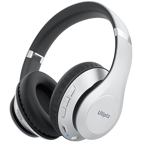 Uliptz Bluetooth Headphones Over Ear, Wireless HiFi Stereo Foldable Headset | 65H Playtime, Bluetooth 6.0, 6 EQ Modes, Built-in Mic, Deep Bass Stereo, Lightweight Design for Home, Office, Travel & PC - color: Silver