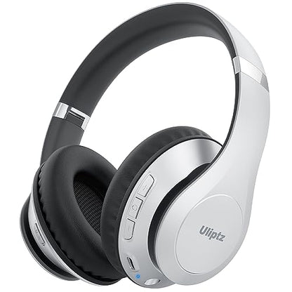Uliptz Bluetooth Headphones Over Ear, Wireless HiFi Stereo Foldable Headset | 65H Playtime, Bluetooth 6.0, 6 EQ Modes, Built-in Mic, Deep Bass Stereo, Lightweight Design for Home, Office, Travel & PC - color: Silver