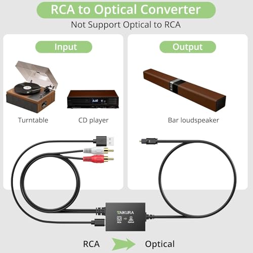 Analog to Digital Audio Converter Plug and Play RCA to Optical ADC Converter, 48KHz PCM Output, with 1.1 M RCA and 1 M Optical One-Piece Cable for Turntable CD Player to Soundbar - color: RCA to Optical Cable