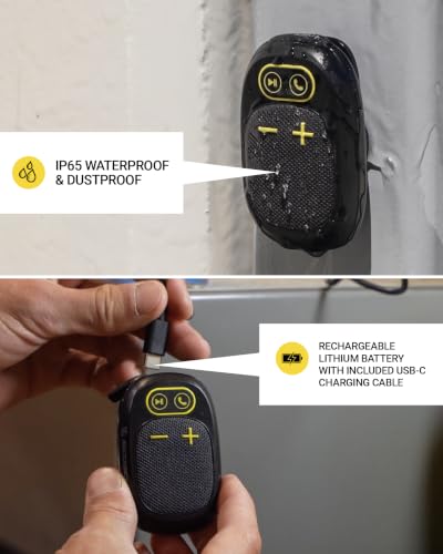 Scosche Magnetic Clip-On Wearable Bluetooth Speaker with Built-in Mic for Hands-Free Calls, IP65 Waterproof & Dustproof Jobsite Speaker for Work and Outdoors, Compact and Lightweight Portable Design