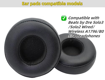 Solo 3 Wireless Earpads Replacement for Beats Solo2 Wired Headphone - Black | Fit for Beats Solo 3/Solo 2 Wireless/Wired A1796/B0534 Headphone, Dust Proof Protein Leather Cushions with Memory Foam Covers - color: Black