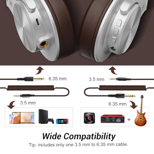 OneOdio A70 Bluetooth Over-Ear Headphones, Hi-Res Wired DJ Studio - Silver | Wireless over-ear headphones with 72H playtime, 3.5mm/6.35mm wired jacks for studio monitoring, mixing, guitar, amp and PC - color: Silver