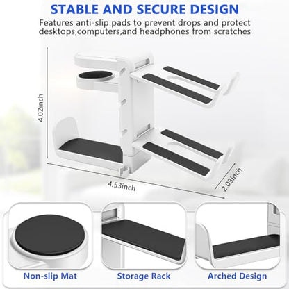 Rotating Headphone Stand with 360° Swivel, Adjustable Clamp-on Under Desk Headset Holder, Gaming Headphone Hanger (White) - color: White