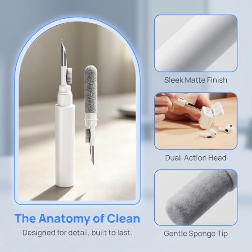 Dual-Brush Earbud Cleaning Pen Dust Removal Tool,Precision & DurabilityMulti Functional Seven in One Cleaning Brush, Suitable for Keyboard Cleaning, Headphone, Computer White