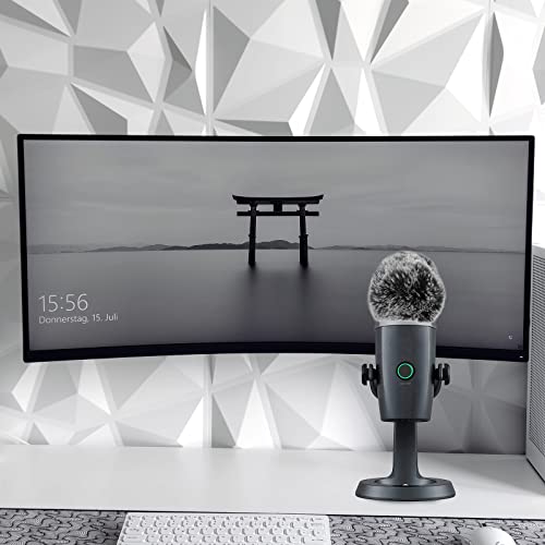 Geekria for Creators Furry Microphone Windscreen Compatible with Blue Yeti Nano, Mic DeadCat Wind Cover Muff, Fluffy Windshield for Recording, Streaming, Podcasting, Grey (2 Pack)